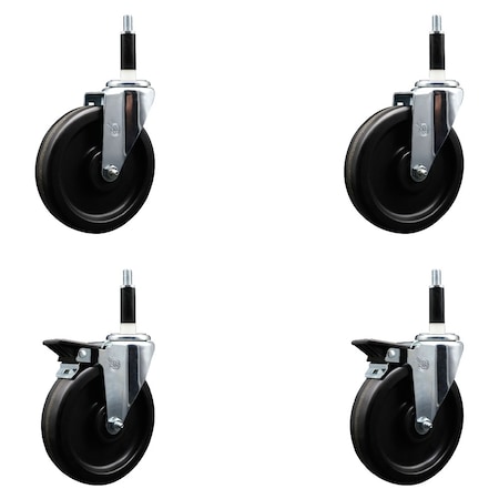 Service Caster 6'' Phenolic Wheel Swivel 7/8'' Expand Stem Caster Set 2 Brakes, 4PK SCC-EX20S615-PHS-2-PLB-2-78